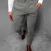 Men's Trousers Chinos Jogger Pants Plaid Dress Pants Pocket Lattice Breathable Outdoor Full Length Business Daily Classic Smart Casual Black Blue Micro-elastic