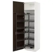METOD high cabinet with pull-out larder, white/Sinarp brown, 60x60x220 cm