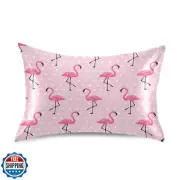 Blueangle White Dots Flamingo Satin Pillowcase for Hair and Skin Silk Pillowc
