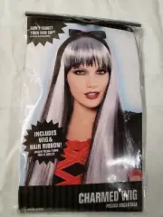 Charmed Costume Wig with Bow. Black and White Vampire Witch Cosplay Anime