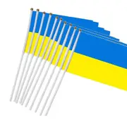 Mini Pocket Flag Ukraine Hand Wave Flag 14*21CM White Pole Bright ColorStand with Ukraine (10PCS)
