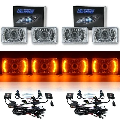 4X6" Amber LED Halo Projector Headlight 6K 6000K HID Headlamp Light Bulbs Set (for: Renault)