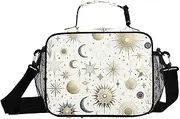 Sun Moon Gold White Insulated Lunch Box for Women Men - Ideal for Work, Picnics - Includes Adjustable Shoulder Strap