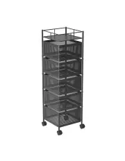 [SOGA] 5 Tier Steel Square Rotating Kitchen Storage Organizer with Wheels in Black