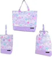 COLORFUL CANDY STYLE NS781100 Gusseted Bag with Reflector, Drawstring 3-Piece Set, Water Repellent, Lightweight Type, Preparation for School Admission, Cute Girls, Unicorn Fantasy