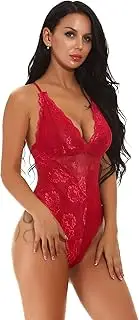[XolngYYeng] Women Floral Lace Sleeveless Lingerie Sleepwear One-Piece V Neck Bodysuit Backless Nightwear