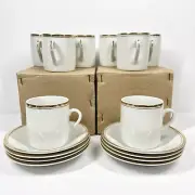 16pc Williams Sonoma Gold Rimmed Demitasse Espresso Cups & Saucers New W/Box