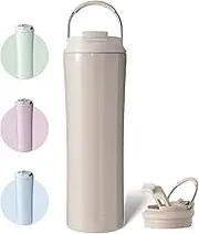 BOTTLE BOTTLE Insulated Travel Mug 24oz(700ml) with Straw and Dual-use Lid Iced Coffee Cup Stainless Steel Tumbler with Handle for Woman and Man (Salmon)