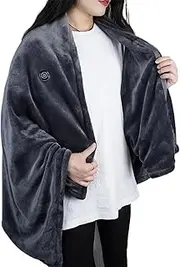 Portable USB Heated Blanket Shawl, Winter Electric USB Heating Wearable Blanket Wraps, 3 Heating Settings Zipper-Style Heated Blanket, Lightweight Electric Heated Shawl for Cozy Warmth During Travel