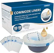 SAMEKY Commode Liners with Absorbent Pads | 100Bags+100Pads for Bedside Toilet Chair Bucket | Universal Fit | Bedside Commode Liners and Pads(100Bags + 100Pads)