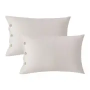 Pillowcases Standard Set of 2 Cotton Button Pillow Covers 20×26in Beige Bed P...