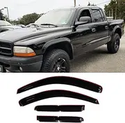 Puermto 94853 Side Window Wind Deflector,4pcs in-Channel Style Tape-On Nice Sun Rain Guards Set,Window Visor fit for 2000-2004 Dodge Dakota Quad Cab (Crew Cab)