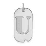 14k White Gold Polished Letter U Initial Dog Tag Pendant