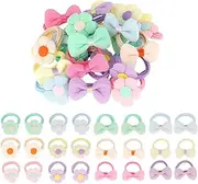 Pack of 24 Baby Hair Bobbles with Flowers Hair Scrunchies Girls Seamless Soft Hair Scrunchies with Bow Hair Scrunchie Children with Candy Bow Suitable for Children Little Girls
