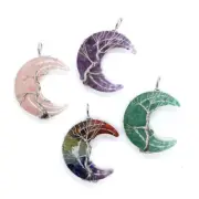 Natural Crystal Chakra Resin Necklace Jewelry Tree of Life Pendant Chakras Gift