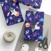 Space Astronaut Wrapping Papers - Galaxy Gift Wrap for Space Lovers, Rocket Ship