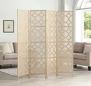 Quarterfoil Infused Diamond Design 4-Panel Room Divider, Gold