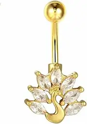 [KanDuo] Belly Button Rings Body Piercing Jewelry,Belly Button Rings Belly Button Rings Clear Zircon Peacock Piercing Gold Barbell Woman Summer Beach Body Jewelry