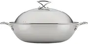 Circulon Clad Stainless Steel Wok/Stir Fry with Glass Lid and Hybrid SteelShield and Nonstick Technology, 14 Inch - Silver