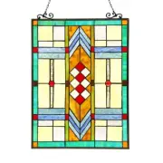 24.6" Antique Style Mission Stained Glass Window Hanging Panel Suncatcher