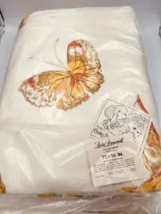 New VINTAGE Lady Pepperell Baby Blanket Ivory With BUTTERFLIES 72 X 90 IN