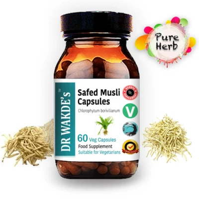 DR WAKDE'S Safed Musli Capsules (Chlorophytum borivilianum) | 60 Veg Caps | A...