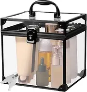 [Fxvhojq] Clear Crown Box Clear Cosmetic Organizer Box with Lock and Handle Portable Transparent Makeup Train Cases Toiletry Box Toiletry Travel Case Decorative Boxes 7.9 x 6.7 x 7.5 Inch