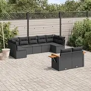 Patio Furniture Sets 9 Piece Garden Sofa Set with Cushions Black Poly Rattan