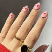 Valentine s Day Black White Striped Short Almond Press on Nail Heart Designs