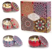Set of 4 Scented Candles 2.8 Oz Mini Tinplate Lidded Jar Candles Lavender Rose Vanilla Lemon Scent for Yoga Bedroom Christmas (Lavender,Rose,Vanilla,Lemon)