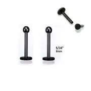 PAIR 16G BLACK STEEL 3MM BALL INTERNALLY THREADED LABRET HELIX TRAGUS LIP RING