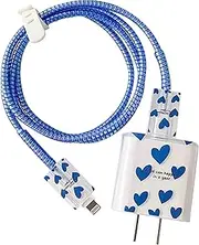 Cute Heart Charger Protective, Fast Charger Case for iPhone Fast Charger 18W/20W USB-C Power Adapter and Lightning Cable, Data Cable Protector-Dark Blue