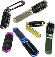 2 Assorted Colors Folding Hair Brush With Mirror Compact Pocket Size Travel Car Gym Bag Purse Locker Swimming Camping Sleepover Gift and more
