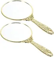 ADOCARN 2Pcs Vintage Handheld Mirror Retro Rose Handle Beauty Mirrors for Women for Travel Home Use Reflection for Precision Makeup