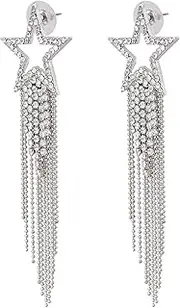 [JERTOCLE] Women's Tassel Earrings Star Ear Stud Pave Crystal Dangle Earrings Boho Waterfall Beaded Fringe Drop Earring