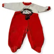 Vintage Christmas Frosty Snowman Footie Sleeper Snowden Baby Infant Red 9M