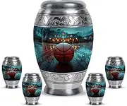 Basketball Urn for Ashes Adult Male - Burial Urns for Adult Human Ashes - Mini Urn - Blue Decorative Funeral - Cremation Urns for Human Ashes (Combo of 5, Large 10 Inch & Small 3 Inch)