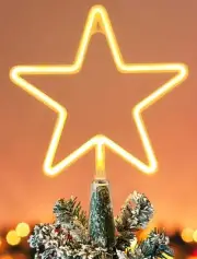 14.5-Inch Christmas Tree Topper Large 5 Point Star Treetop with LED Warm Whit...