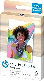 HP Sprocket 2.3 x 3.4 Premium Instant Zink Sticky Back Photo Paper (20 Sheets) Compatible with HP Sprocket Select and Plus Printers.
