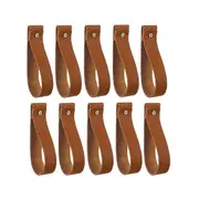 10Pcs Wall Hooks,PU Leather Curtain Rod Holder, Leather Hanging Bracket DIY Hook Wall Boho Brown