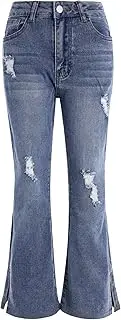 [Floerns] Girls Casual Ripped Frayed Split Hem Flare Bell Bottom Jeans Denim Pants
