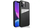 ZUSLAB iPhone 12 Pro Max 6.7" Fashion Back Leather Case Card Holder Slot Protective Cover for Apple - Carbon Fiber Black