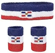 Dominican Republic Flag Striped Sweatband Set - Sport Sweat Band and Wristband