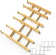 Bamboo Drawer Dividers with Inserts and Labels, Kitchen Adjustable Drawer Organi
