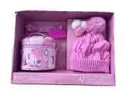 Betsey Johnson 4 Pc set Cosmetic Case, Hat, Keychain, Strap in Pink