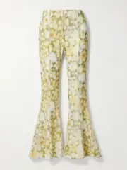 [Acne Studios] Acne Studios - Floral-print Hammered-crepe Flared Pants - Green - EU 36 EU 36 Green