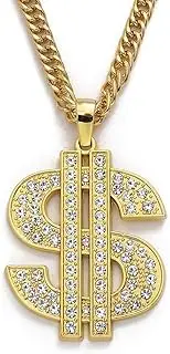 [UEJUNBO] Gold Chain with Dollar Sign Big Money Necklaces for Men Women,Stainless Steel Iced Out Rhinestone Jewelry,Fashion Pendants with 28 Inches Chain, Stainless Steel, Cubic Zirconia