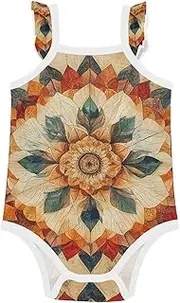 [Caihoyu] Baby Girls' Sleeveless Bodysuits Ruffle Sleeve Baby Infant Outfits 6M Bohemian Retro Mandala Pattern, Bohemian Retro Mandala Pattern