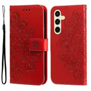 For Samsung Galaxy S24 FE 5G Case, Mandala PU Leather Wallet Cover, Red