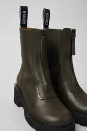 Milah Green leather zip boots for women